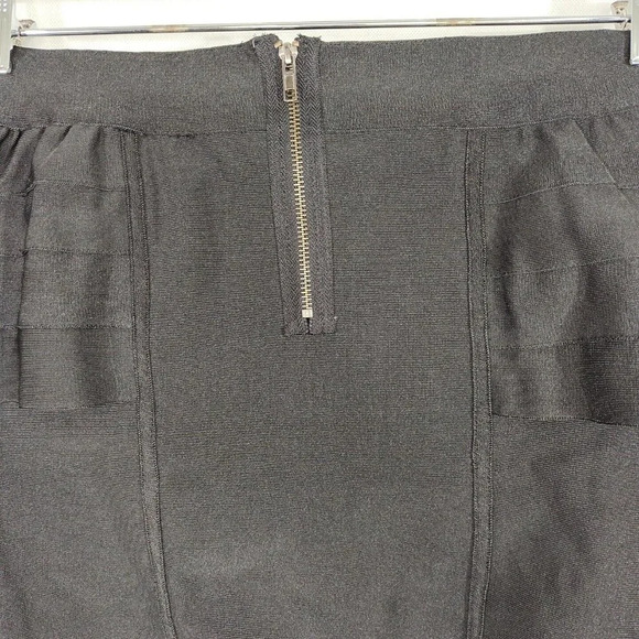 Forever 21 Pencil Bodycon Skirt Women Size L Black Tiered Sides Exposed Zipper - Picture 4 of 6